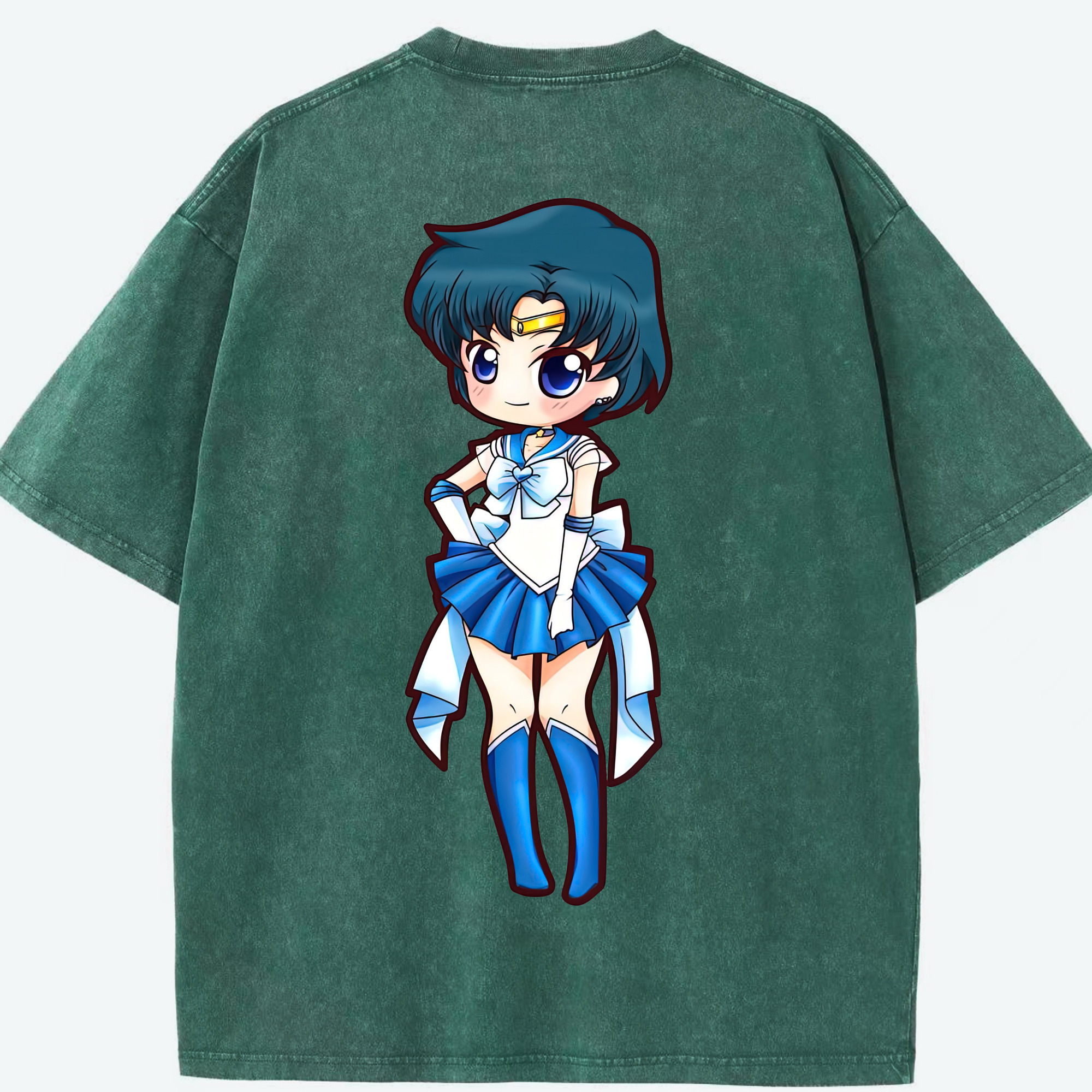 （画像用） 美少女戦士セーラームーン 水野 亜美 みずの あみ Sailor Moon Mizuno Ami 綿100% ヴィンテージ風 半袖Tシャツ（背面プリント）
